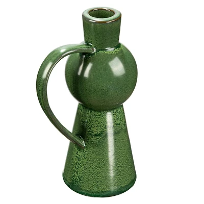 Hello Honey® 7" Green Stoneware Taper Candle Holder with Handle