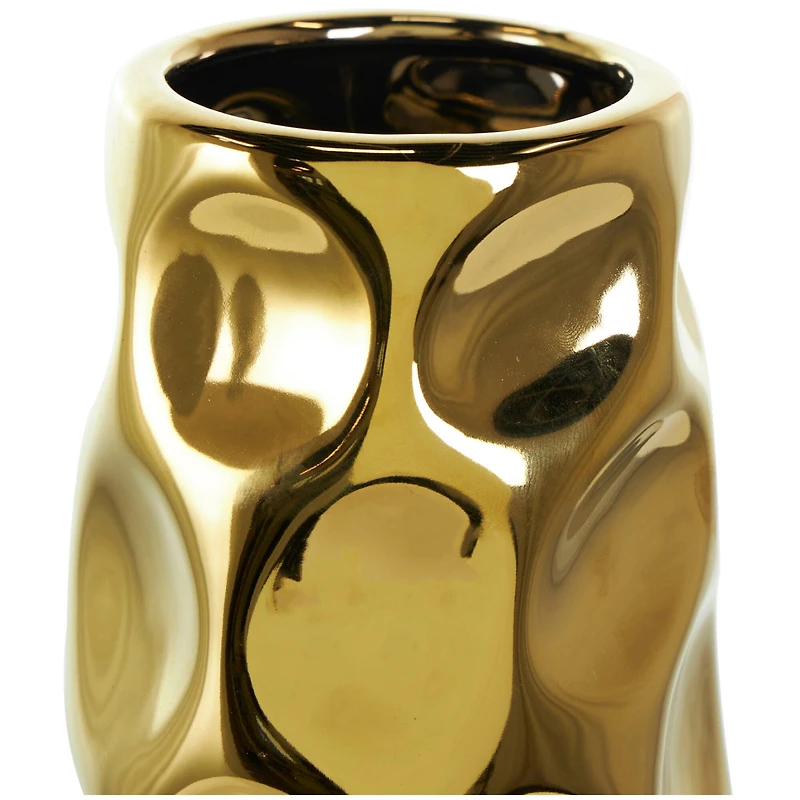 19" Gold Ceramic Concaved Circles Geometric Vase