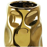 19" Gold Ceramic Concaved Circles Geometric Vase