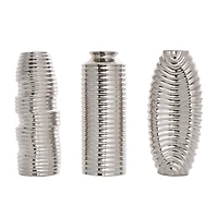 Silver Ceramic Dimensional Ribbed Vase Set