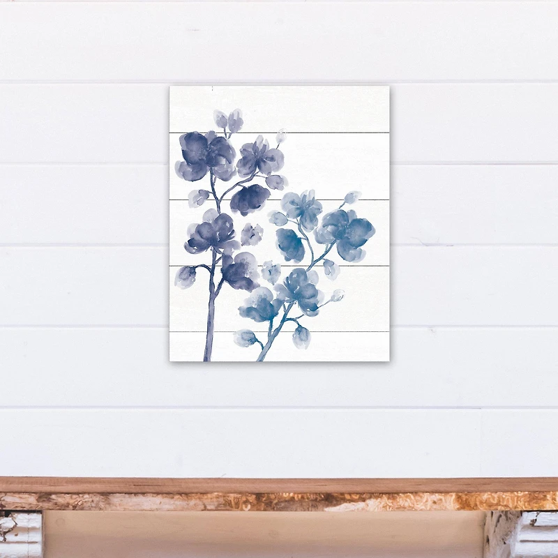 Blue Floral Shiplap 16" x 20" Canvas Wall Art