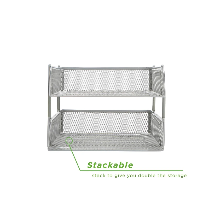 Mind Reader Silver 2 Piece Stackable Metal Mesh Letter Tray
