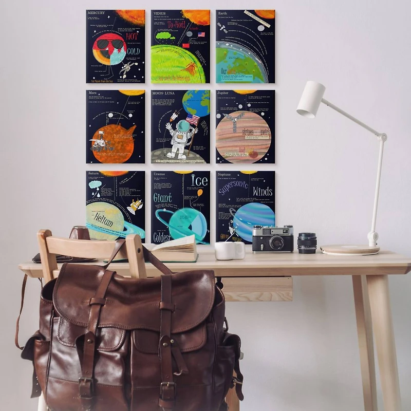 Stupell Industries Facts about Our Solar System Astronaut Galaxy Travel Canvas Wall Art, 11" x 14"