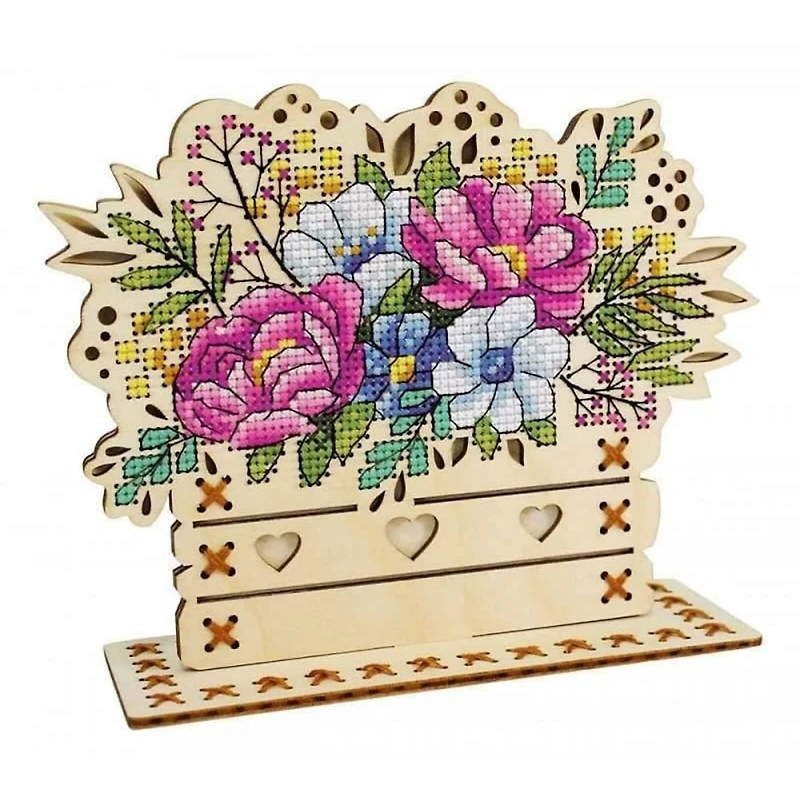 MP Studia Flowers Cross Stitch On Wood Kit