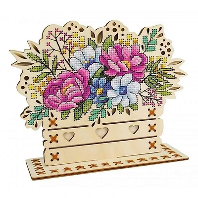 MP Studia Flowers Cross Stitch On Wood Kit