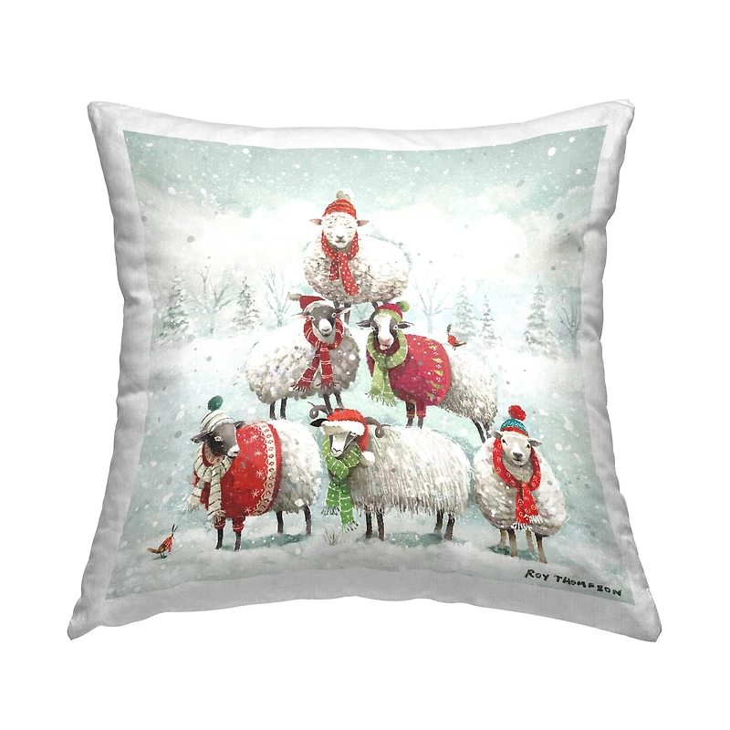Stupell Industries Winter Sheep Balancing Snow Scene Throw Pillow