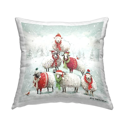 Stupell Industries Winter Sheep Balancing Snow Scene Throw Pillow