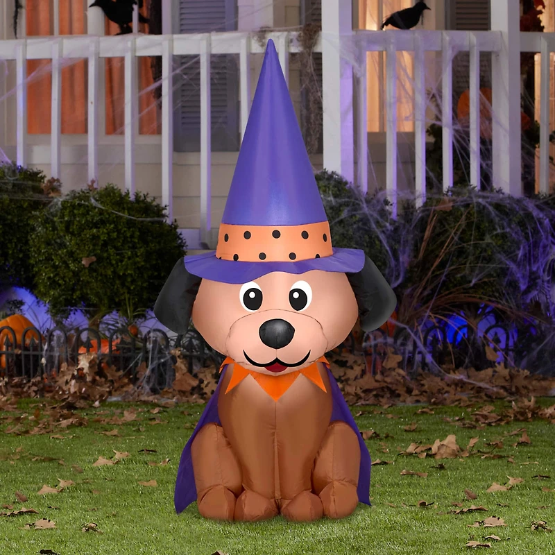 4ft. Airblown® Halloween Inflatable Dog in Witch Hat