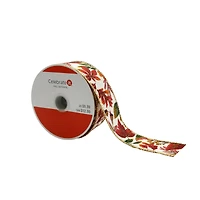 1.5" x 10yd. Gold & Red Faux Linen Fall Leaves Wired Ribbon by Celebrate It® 