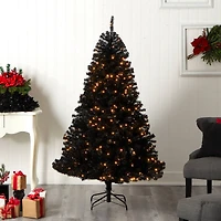 6ft. Pre-Lit Black Artificial Christmas Tree, Clear LED Lights