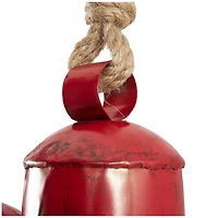 Red Metal Cow Bells Tibetan Inspired Decorative with Jute Hanging Rope Set