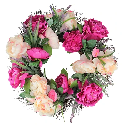 22" Pink Peony & Twig Spring Floral Wreath