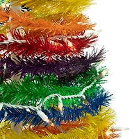 4ft. Pre-Lit Rainbow Tinsel Pop-Up Artificial Christmas Tree, Clear Lights