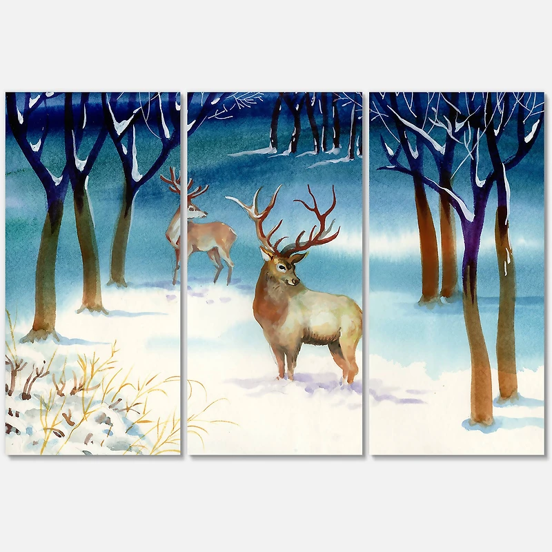 Designart - Winter Landscape With Deers