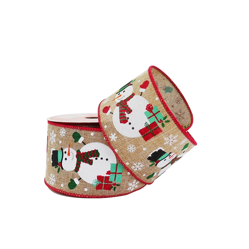 2.5" x 20ft. Snowman Wired Faux Linen Ribbon by Celebrate It®