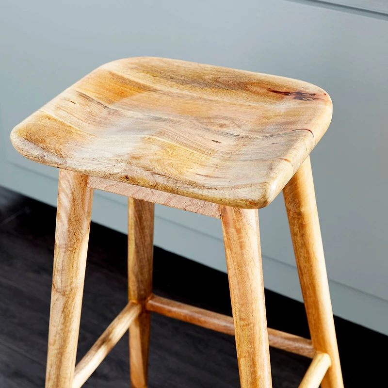 Brown Wood Contemporary Stool, 30" x 17" x 14"
