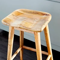 Brown Wood Contemporary Stool, 30" x 17" x 14"