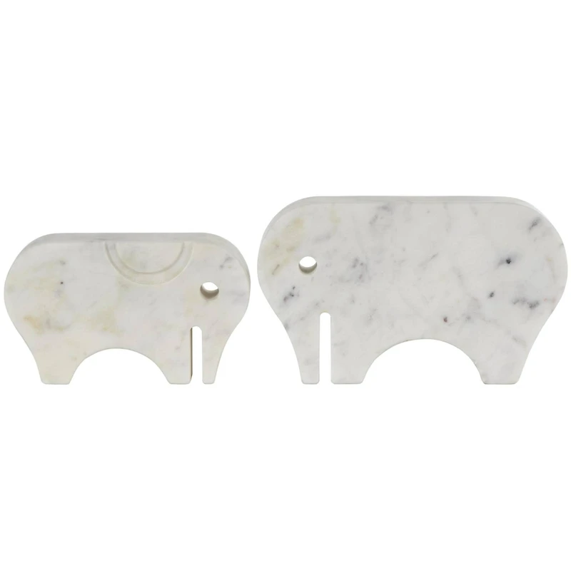 White & Gray Abstract Marble Elephant Sculpture Set
