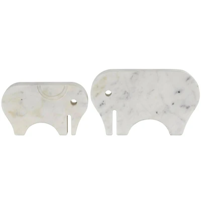 White & Gray Abstract Marble Elephant Sculpture Set