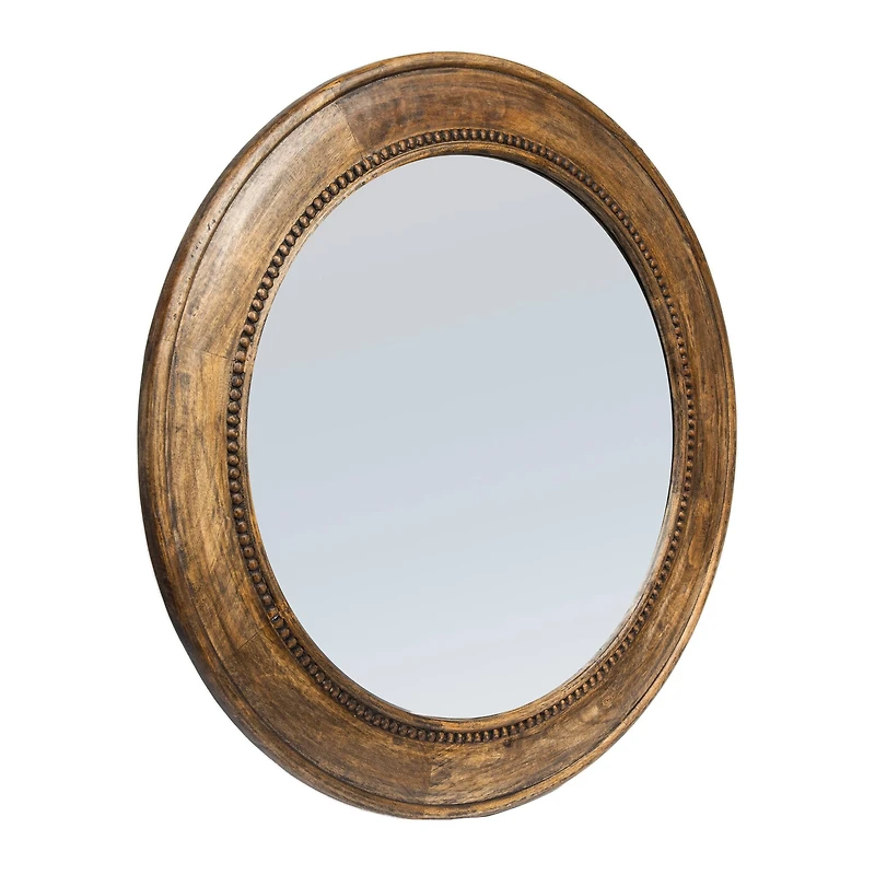 Hello Honey® Walnut Round Carved Wood Framed Wall Mirror