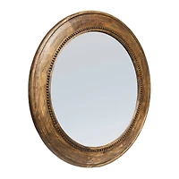 Hello Honey® Walnut Round Carved Wood Framed Wall Mirror