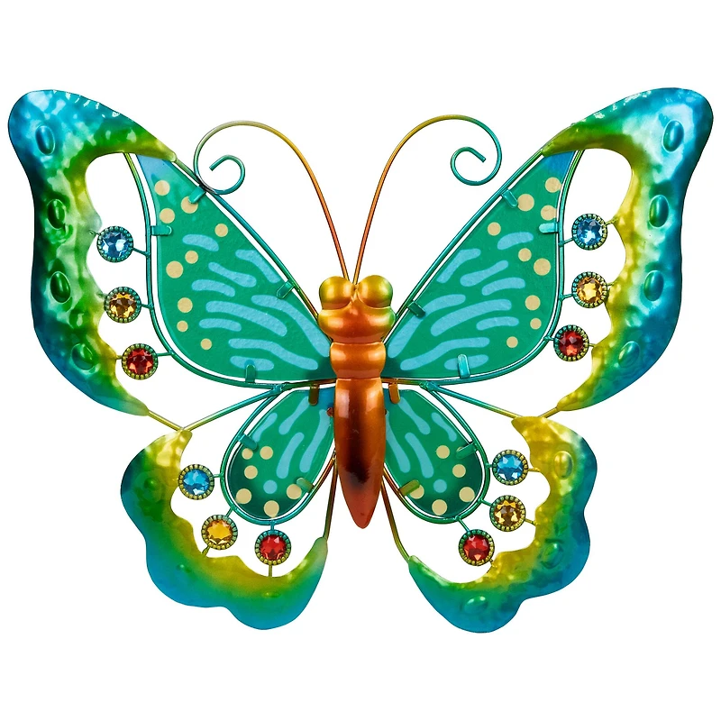 12" Green Metal Butterfly Outdoor Garden Wall Hanging