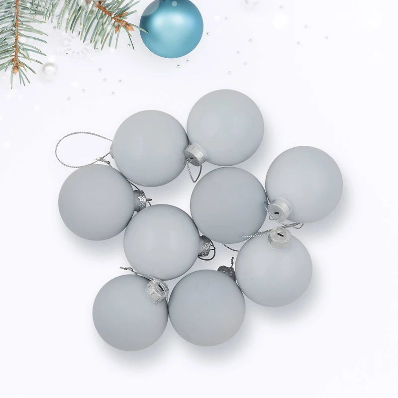 9ct. 2.5" Shiny & Matte White Glass Ball Ornaments