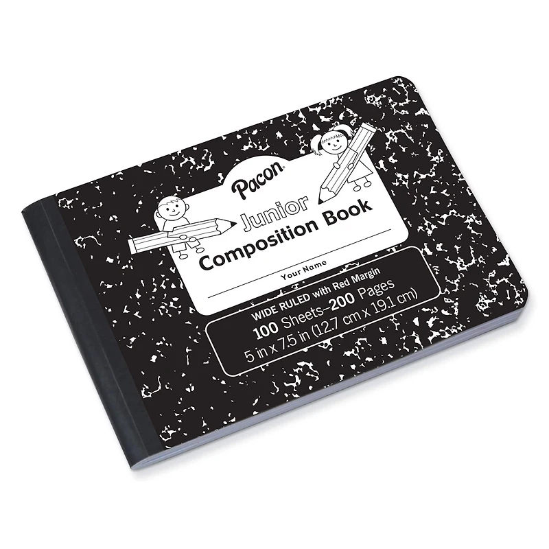 Pacon® 7.5" x 5" Black Marble Ruled Junior Composition Book, 12ct.