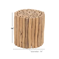 16" Brown Teak Contemporary Foot Stool