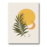 Designart - Abstract Yellow Sun and Moon With Tropical Leaf I