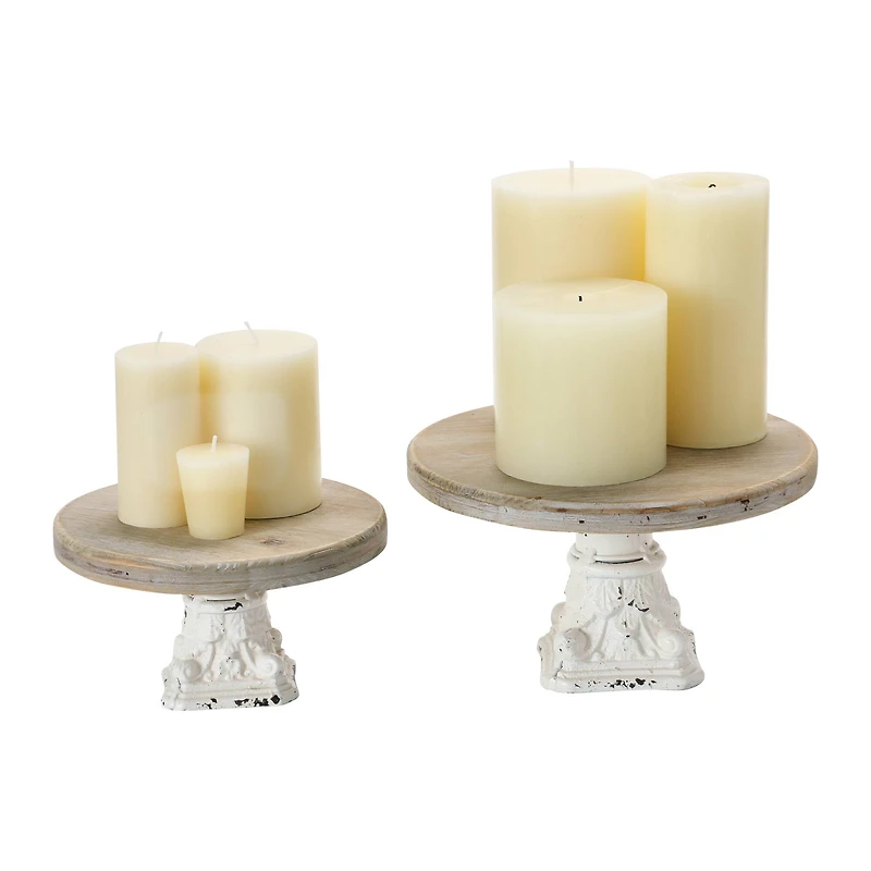 Hello Honey® Distressed White Wood & Metal Pedestals Set
