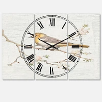 Designart Birds On Blossom II Traditional 3 Panel Wall Clock