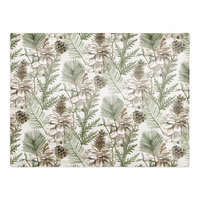 Pine Cones & Greenery on White Cotton Twill Placemat