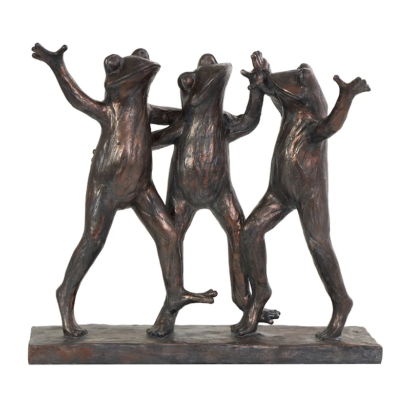 18" Bronze Patina 3 Dancing Frogs Sculpture