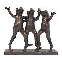 18" Bronze Patina 3 Dancing Frogs Sculpture