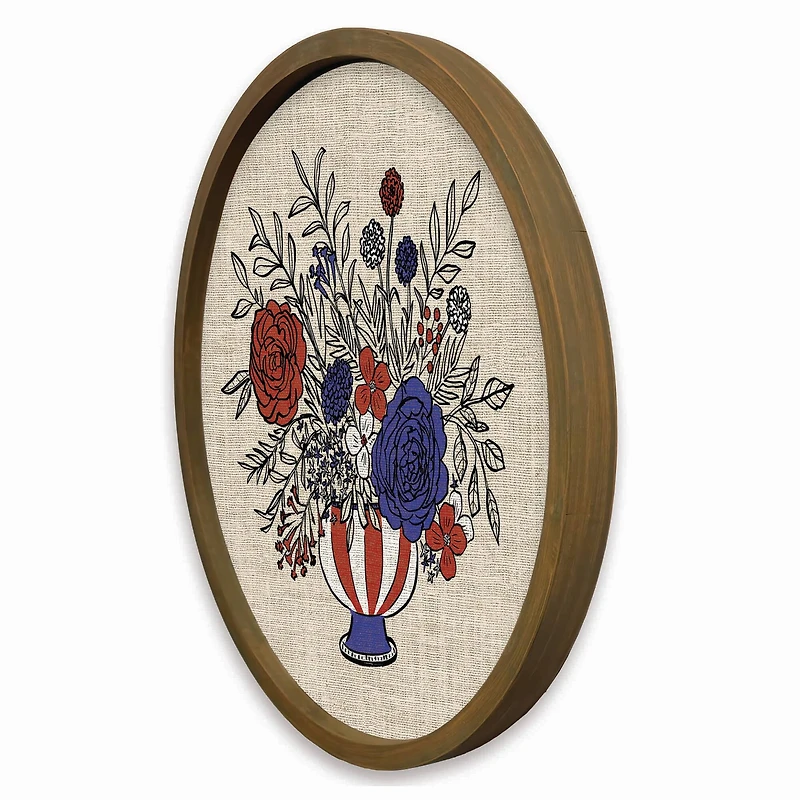 20" x 20" Red, White & Blue Florals Round Framed Print