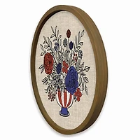 20" x 20" Red, White & Blue Florals Round Framed Print