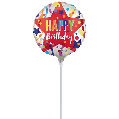 9" Red Star Happy Birthday Foil Balloon Stick