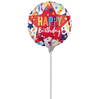 9" Red Star Happy Birthday Foil Balloon Stick