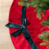 Glitzhome® 48"D Red Velvet Christmas Tree Skirt with Bows