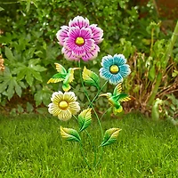 Glitzhome® 34" Flowers & Hummingbirds Garden Stake