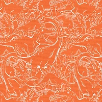Fabric Editions Orange Dino Sketch Cotton Fabric