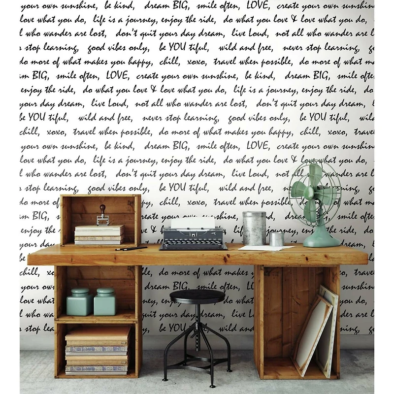 RoomMates Black Dream Big Script Peel & Stick Wallpaper