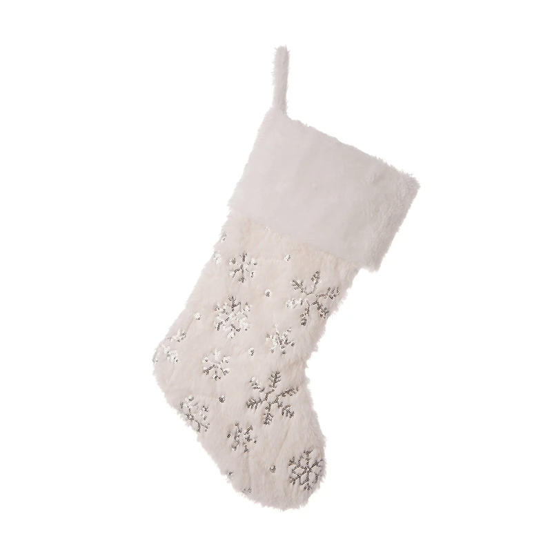 Glitzhome® 21" White Plush with Snowflake Christmas Stocking