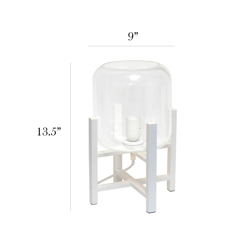 Simple Designs™ 13.5" White Wood Mounted Table Lamp with Clear Glass Cylinder Shade