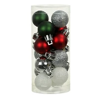 16 Pack 25mm Mini Red, Green, White & Silver Plastic Ball Ornaments by Ashland®
