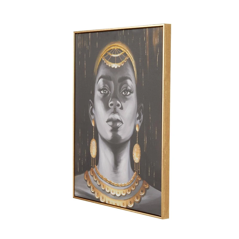 Black Canvas Woman Framed Wall Art with Gold Foil and Jewelry Accents
