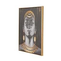 Black Canvas Woman Framed Wall Art with Gold Foil and Jewelry Accents