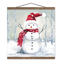Winter Snowman Teak Hanging Canvas Wall Art