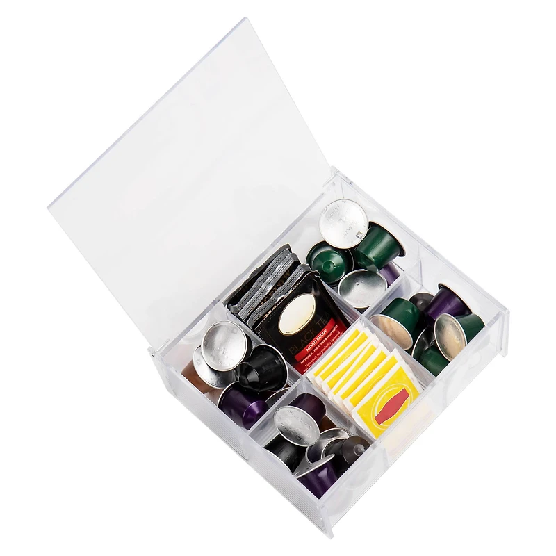 Mind Reader 6-Compartment Clear Acrylic Tea Bag Storage & Organizer with Lid